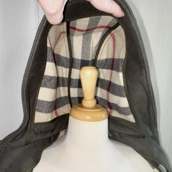 Burberry Brit Wool Toggle Duffle Coat Hood US2/XS Pine Green Nova Check Gold Zip - Picture 4 of 16